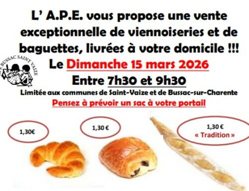 LIVRAISON DE VIENNOISERIES PAR L&rsquo;APE LE 15 MARS
